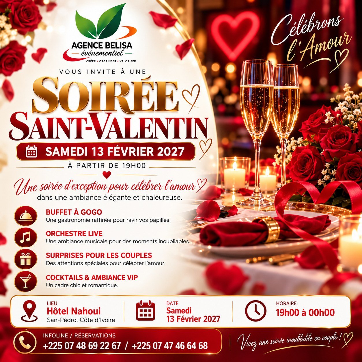 Soirée Saint-Valentin 2027 : rendez-vous le 13 février à San-Pédro